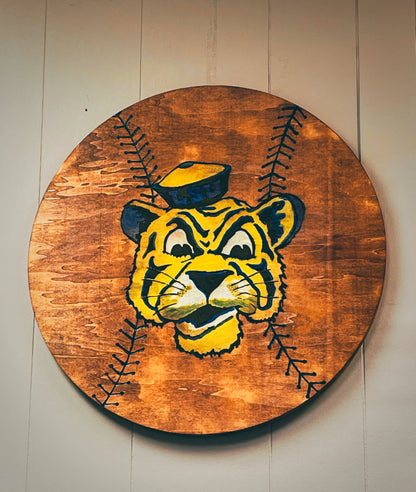 LSU Tiger Wood Burned Wall Art – 36” Handcrafted Wood Round