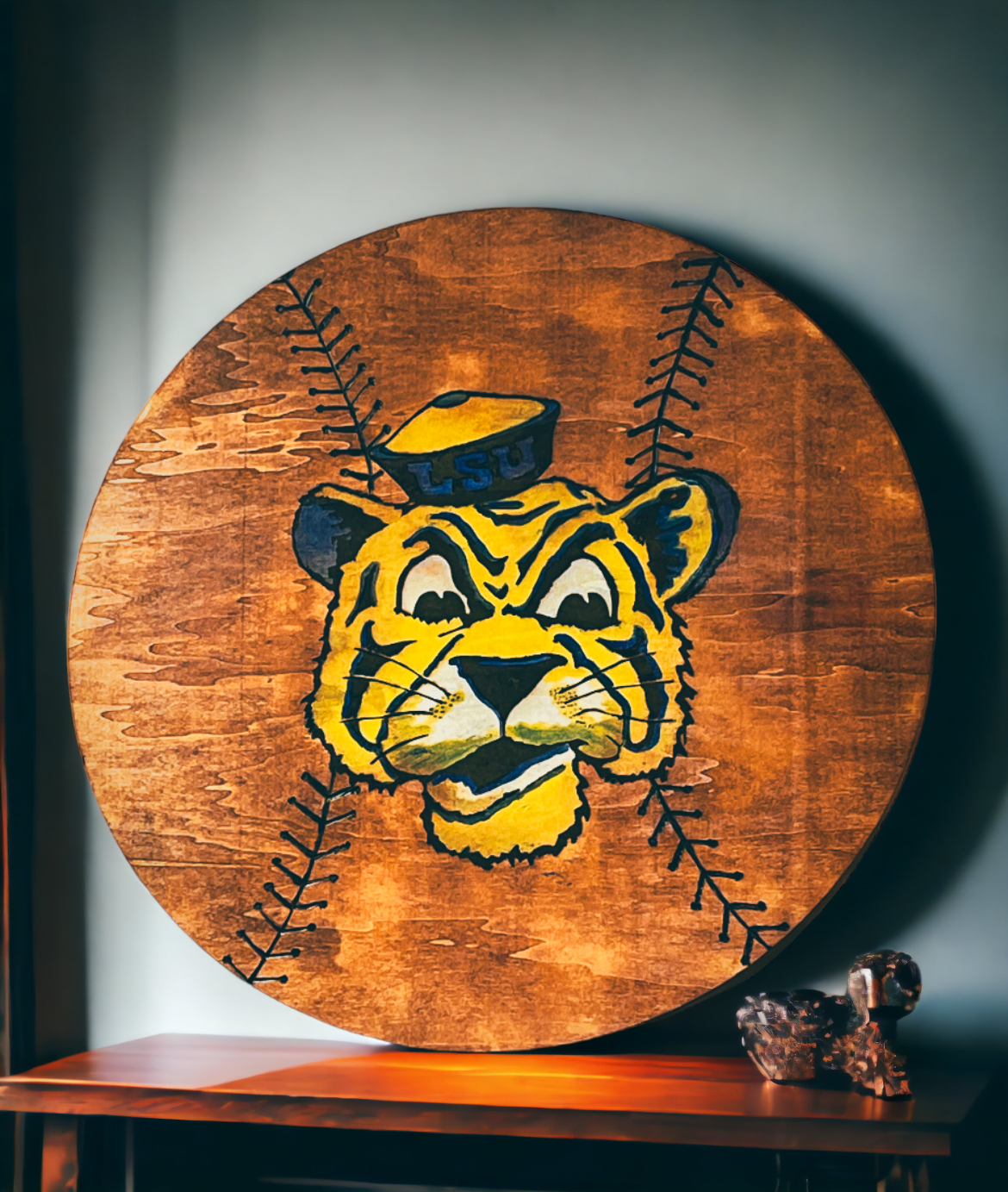 LSU Tiger Wood Burned Wall Art – 36” Handcrafted Wood Round