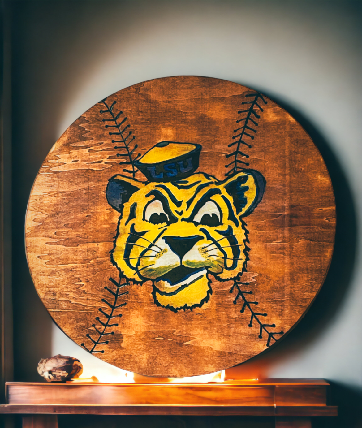 LSU Tiger Wood Burned Wall Art – 36” Handcrafted Wood Round