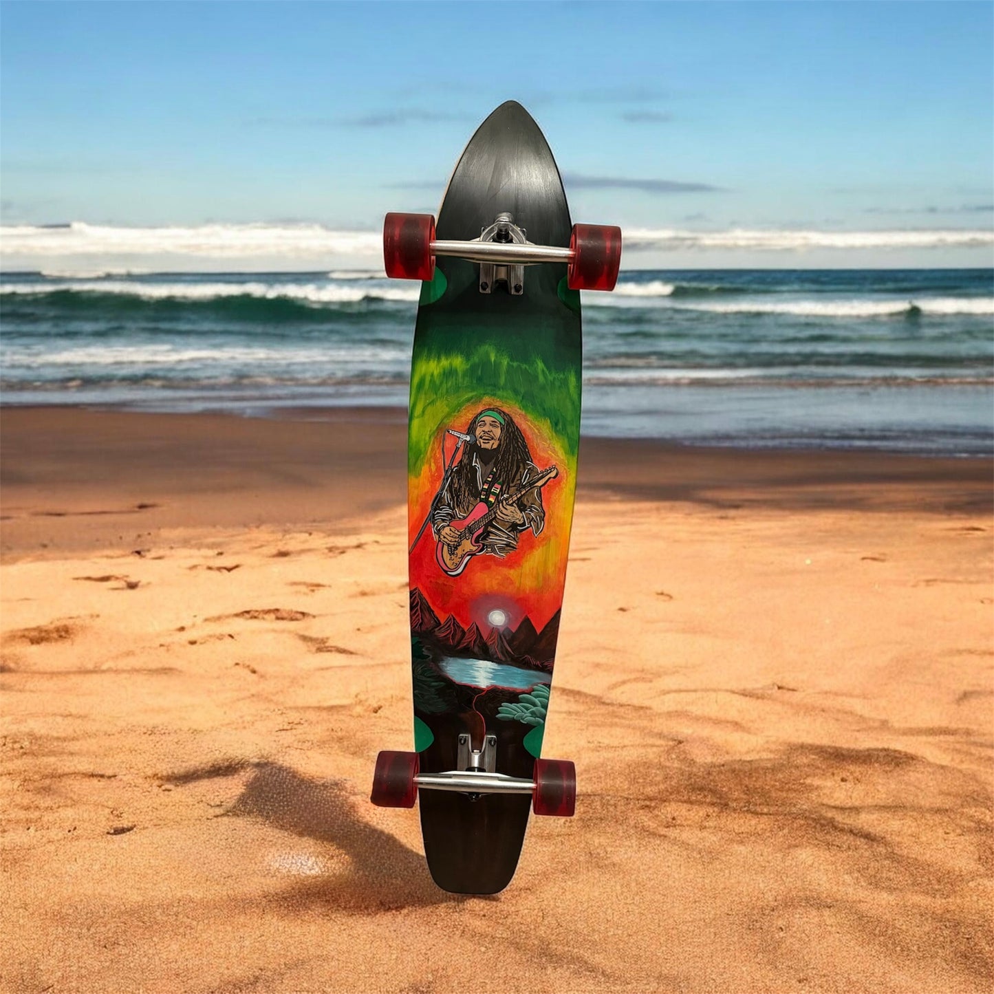 Hand Painted Bob Marley Longboard – 44" Pintail Cruiser