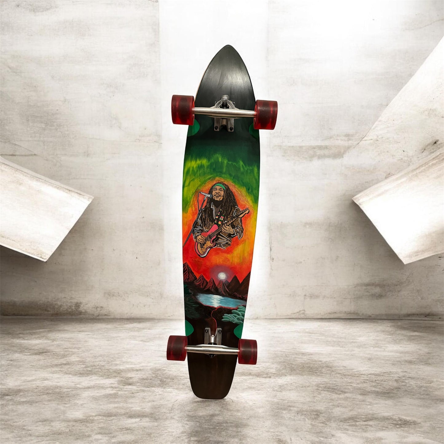 Hand Painted Bob Marley Longboard – 44" Pintail Cruiser