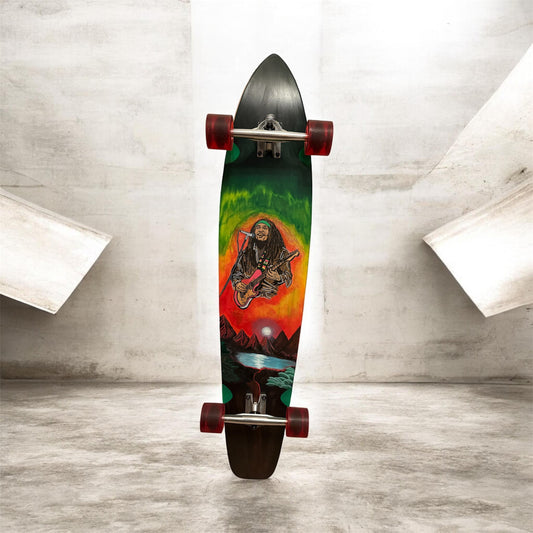 Hand Painted Bob Marley Longboard – 44" Pintail Cruiser