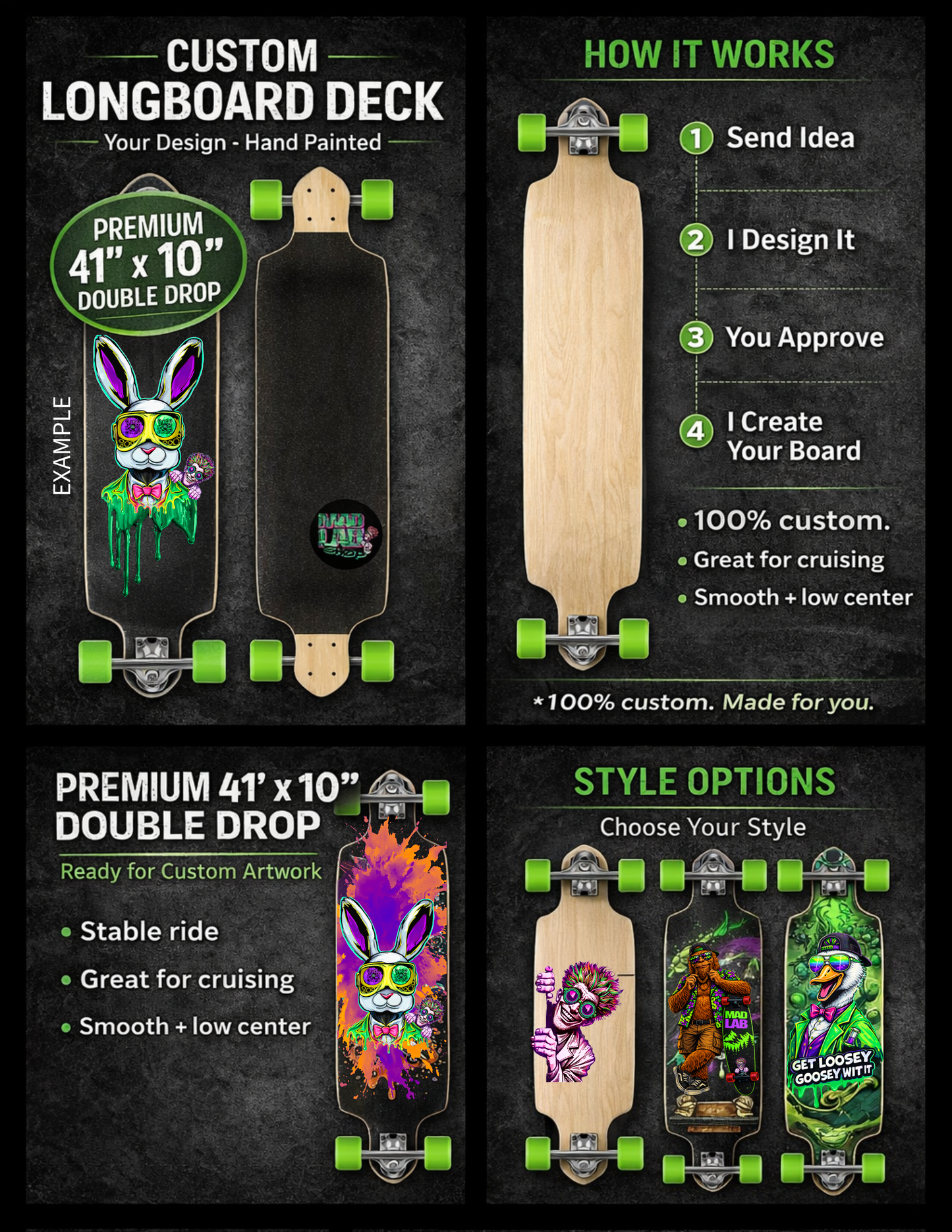 Mad Lab Custom Double Drop Longboard (41.25”)
