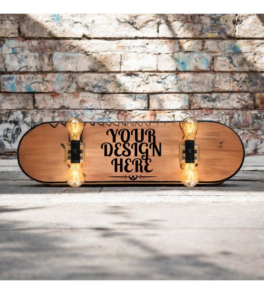 Mad Lab Custom Skate Deck Lamp – Hand Burned Wood Wall Light – Industrial Edison Lamp – Custom Name & Design