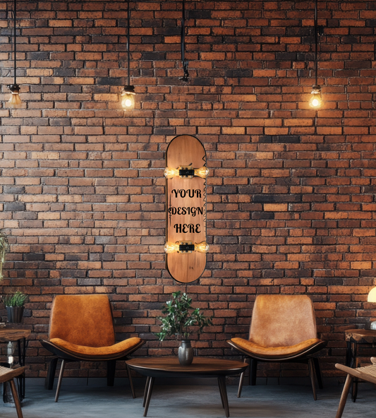 Mad Lab Custom Skate Deck Lamp – Hand Burned Wood Wall Light – Industrial Edison Lamp – Custom Name & Design
